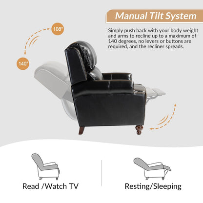 Poltrona reclinabile Gabriela Mid-Century Modern in vera pelle con piedini a blocco affusolati di HULALA HOME