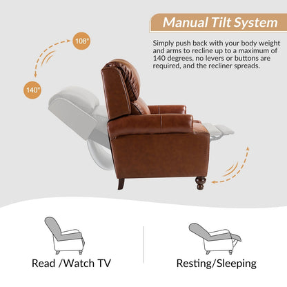 Poltrona reclinabile Gabriela Mid-Century Modern in vera pelle con piedini a blocco affusolati di HULALA HOME