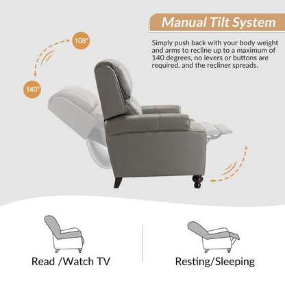 Poltrona reclinabile Gabriela Mid-Century Modern in vera pelle con piedini a blocco affusolati di HULALA HOME