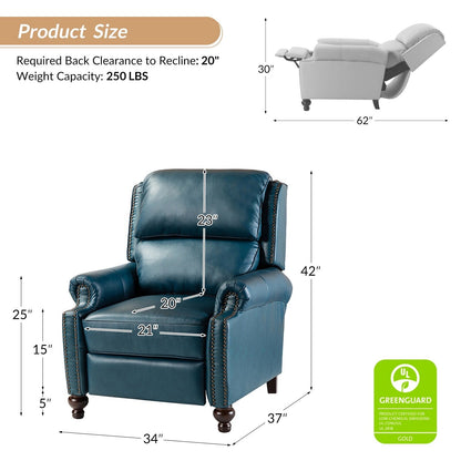 Poltrona reclinabile Gabriela Mid-Century Modern in vera pelle con piedini a blocco affusolati di HULALA HOME