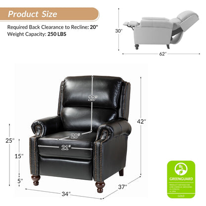 Poltrona reclinabile Gabriela Mid-Century Modern in vera pelle con piedini a blocco affusolati di HULALA HOME