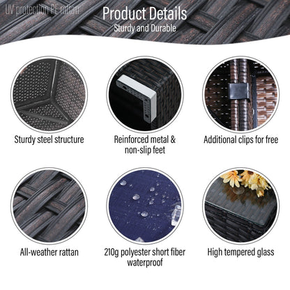 Set da conversazione per patio esterno Gariau in rattan/vimini da 13 pezzi con 2 tipi di tavoli per braciere a gas di Havenside Home