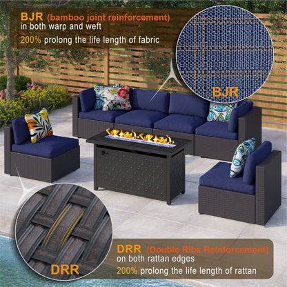 Set da conversazione per patio esterno Gariau in rattan/vimini da 13 pezzi con 2 tipi di tavoli per braciere a gas di Havenside Home