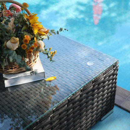 Set da conversazione per patio esterno Gariau in rattan/vimini da 13 pezzi con 2 tipi di tavoli per braciere a gas di Havenside Home