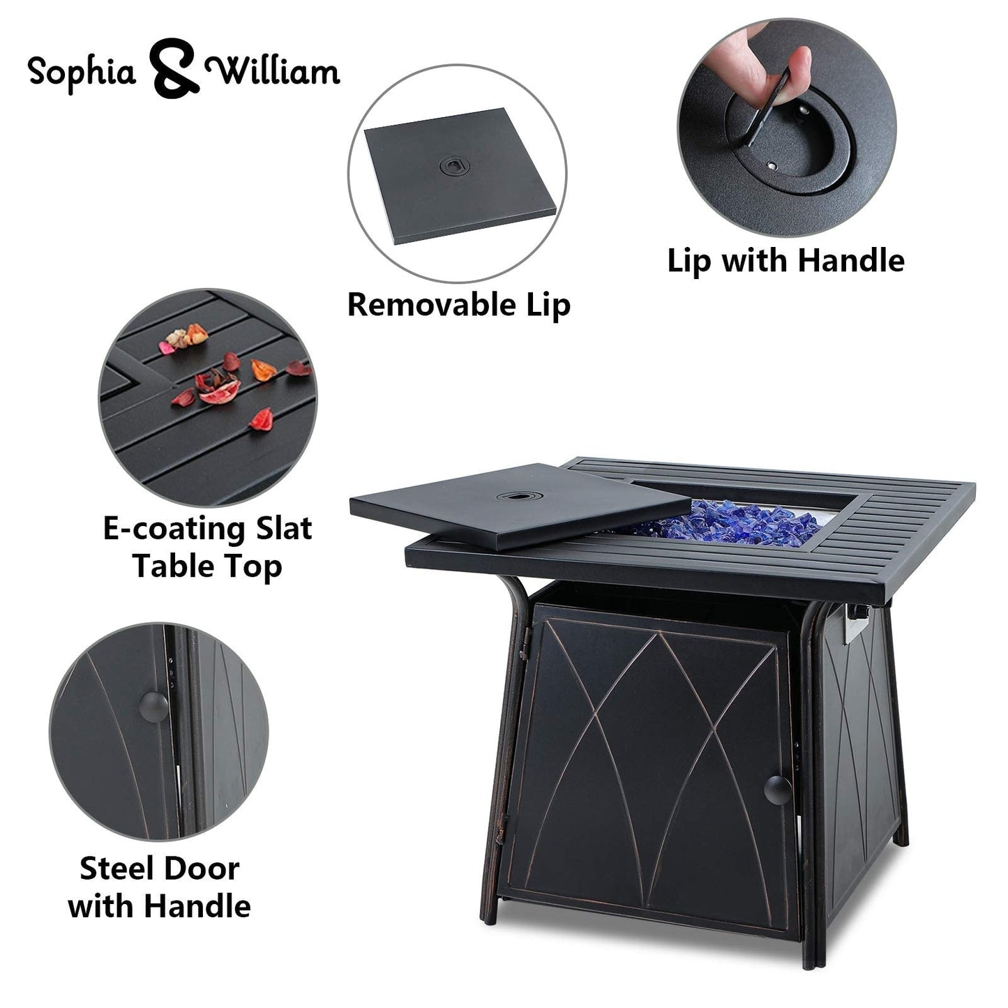 Set da conversazione per patio esterno Gariau in rattan/vimini da 13 pezzi con 2 tipi di tavoli per braciere a gas di Havenside Home