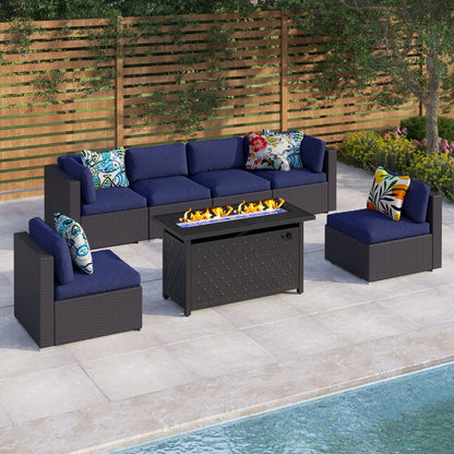 Set da conversazione per patio esterno Gariau in rattan/vimini da 13 pezzi con 2 tipi di tavoli per braciere a gas di Havenside Home