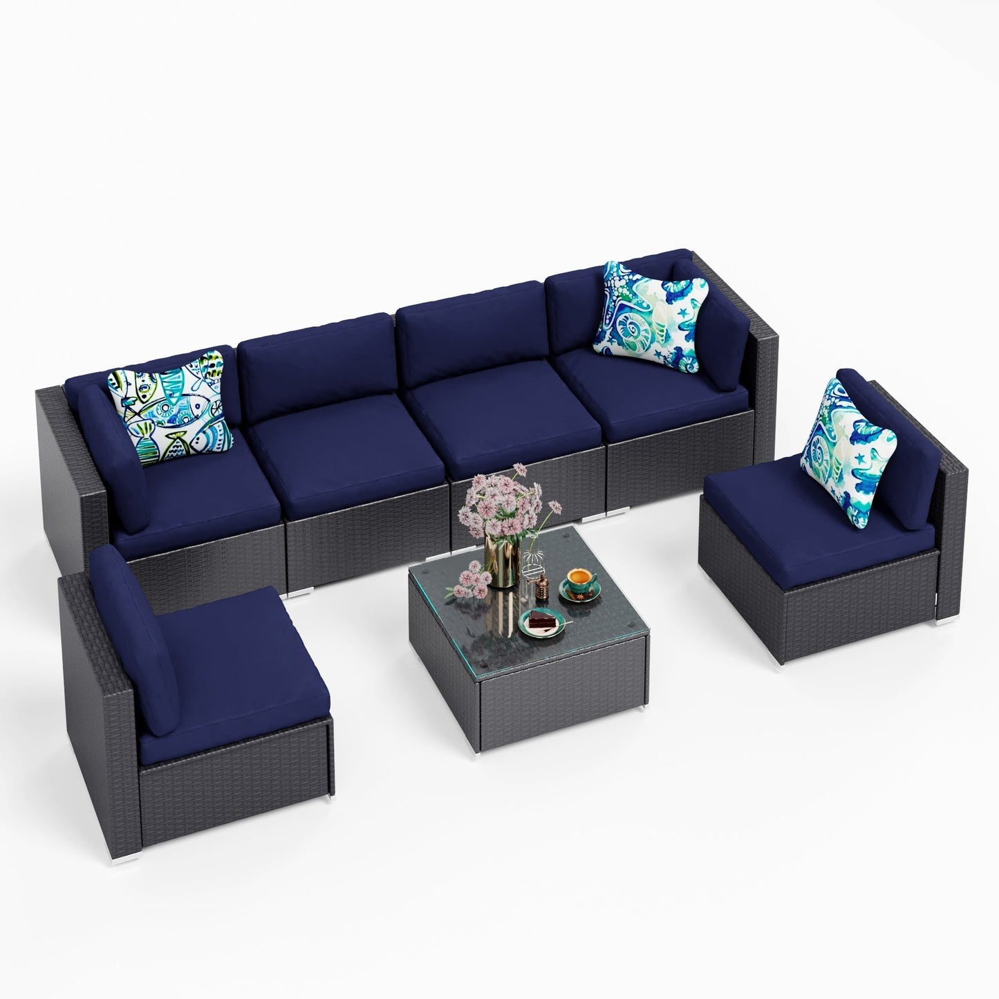 Set da conversazione per patio esterno Gariau in rattan/vimini da 13 pezzi con 2 tipi di tavoli per braciere a gas di Havenside Home