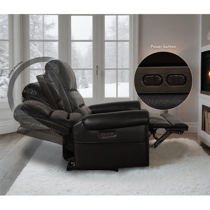 Divano reclinabile elettrico in vera pelle nera, divano a due posti, poltrona reclinabile con poggiatesta regolabile e poggiapiedi estensibile