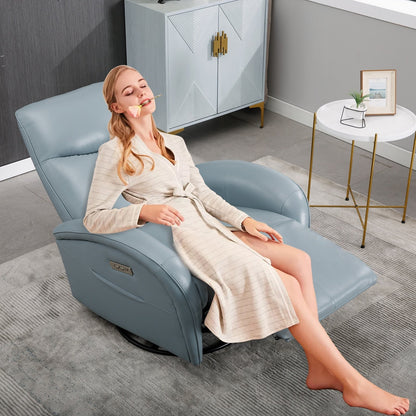 Poltrona reclinabile elettrica in vera pelle, girevole a 270°, USB, tipo C