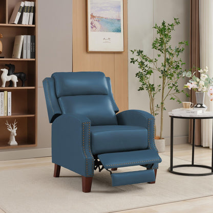 Poltrona reclinabile in vera pelle con schienale multi-angolo e gambe in legno massello