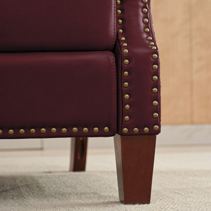 Poltrona reclinabile in vera pelle con schienale multi-angolo e gambe in legno massello