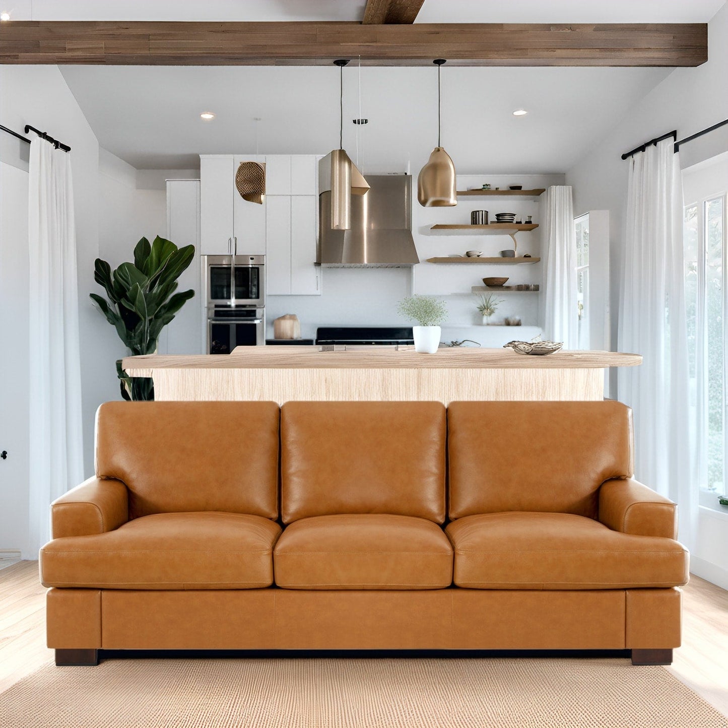 Divano a 3 posti in vera pelle di alta qualità con seduta profonda e cuscini in piuma d'oca per il massimo comfort