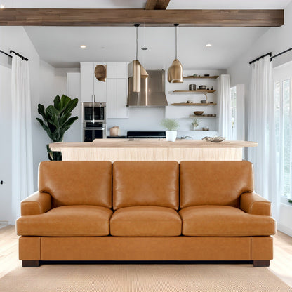 Divano a 3 posti in vera pelle di alta qualità con seduta profonda e cuscini in piuma d'oca per il massimo comfort