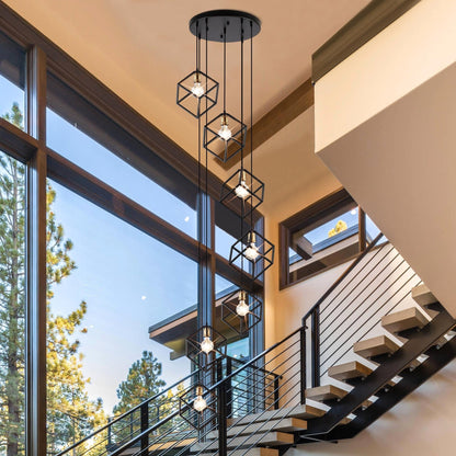 Lampadario a sospensione geometrico per scale, altezza regolabile, gruppo di 5 o 7 luci