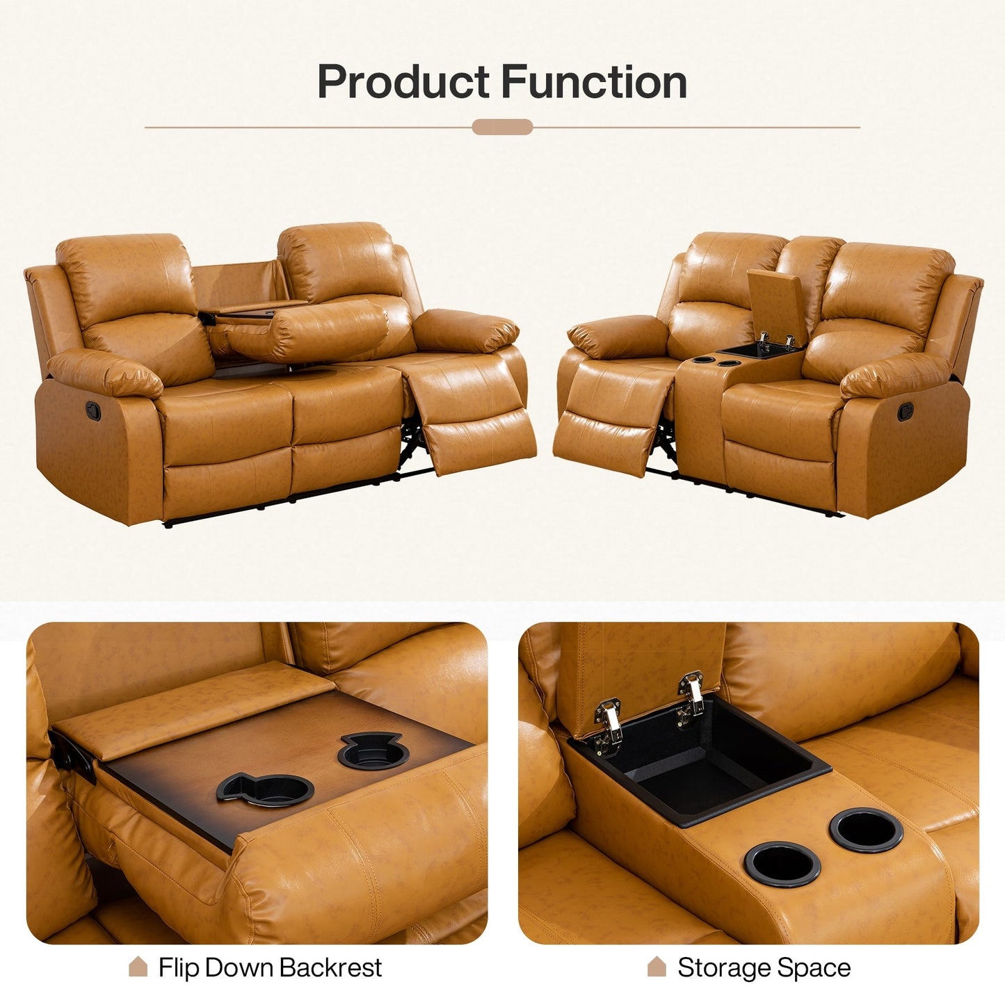 Set di divani da soggiorno Ginger in semi-PU e PVC, 3 pezzi