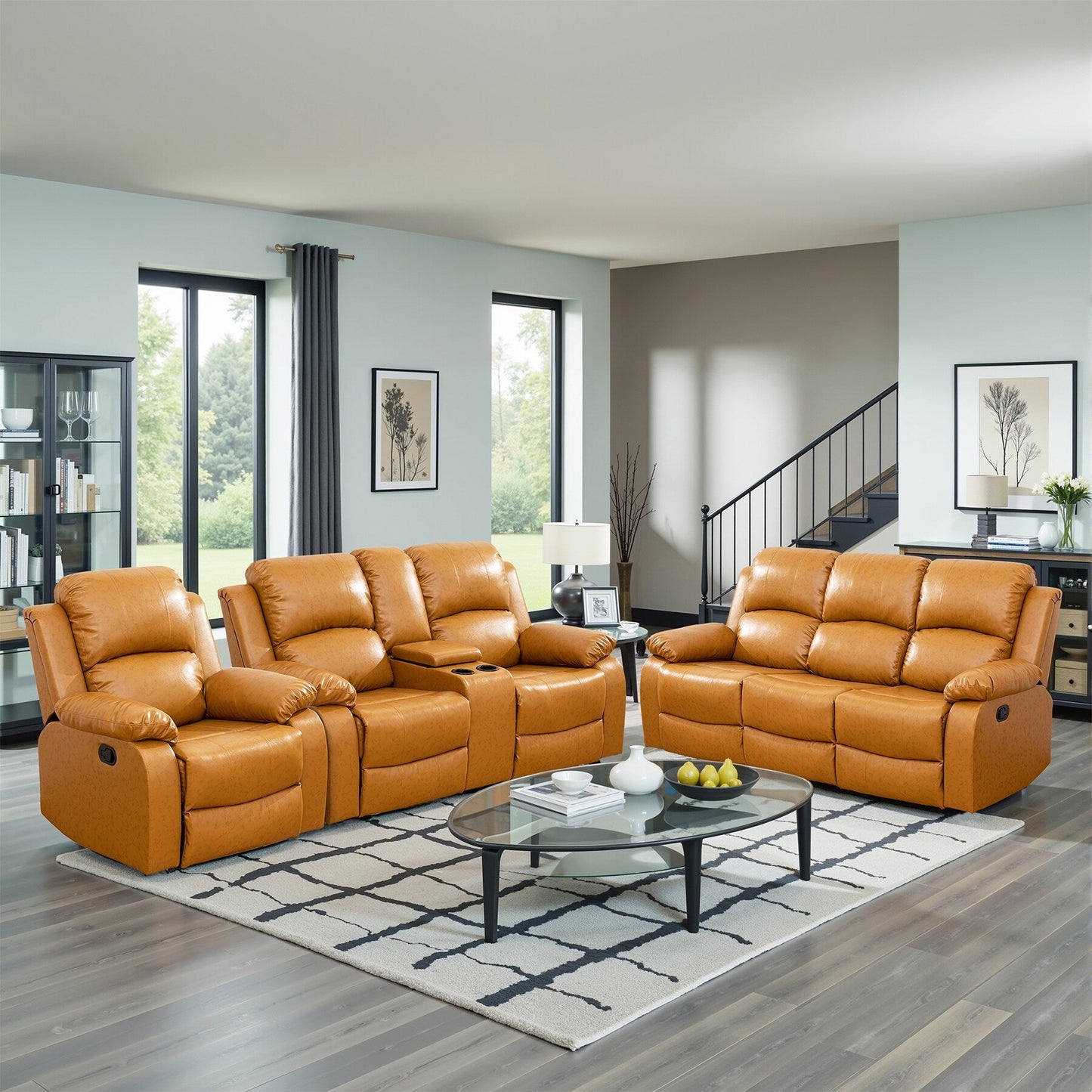 Set di divani da soggiorno Ginger in semi-PU e PVC, 3 pezzi