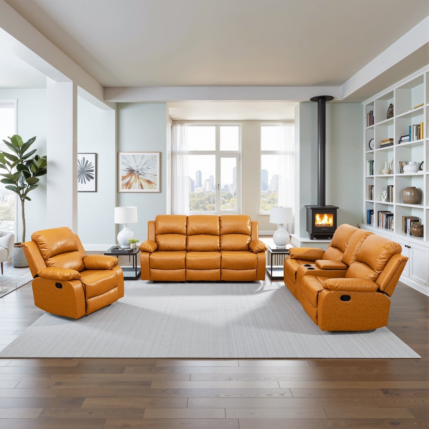 Set di divani da soggiorno Ginger in semi-PU e PVC, 3 pezzi