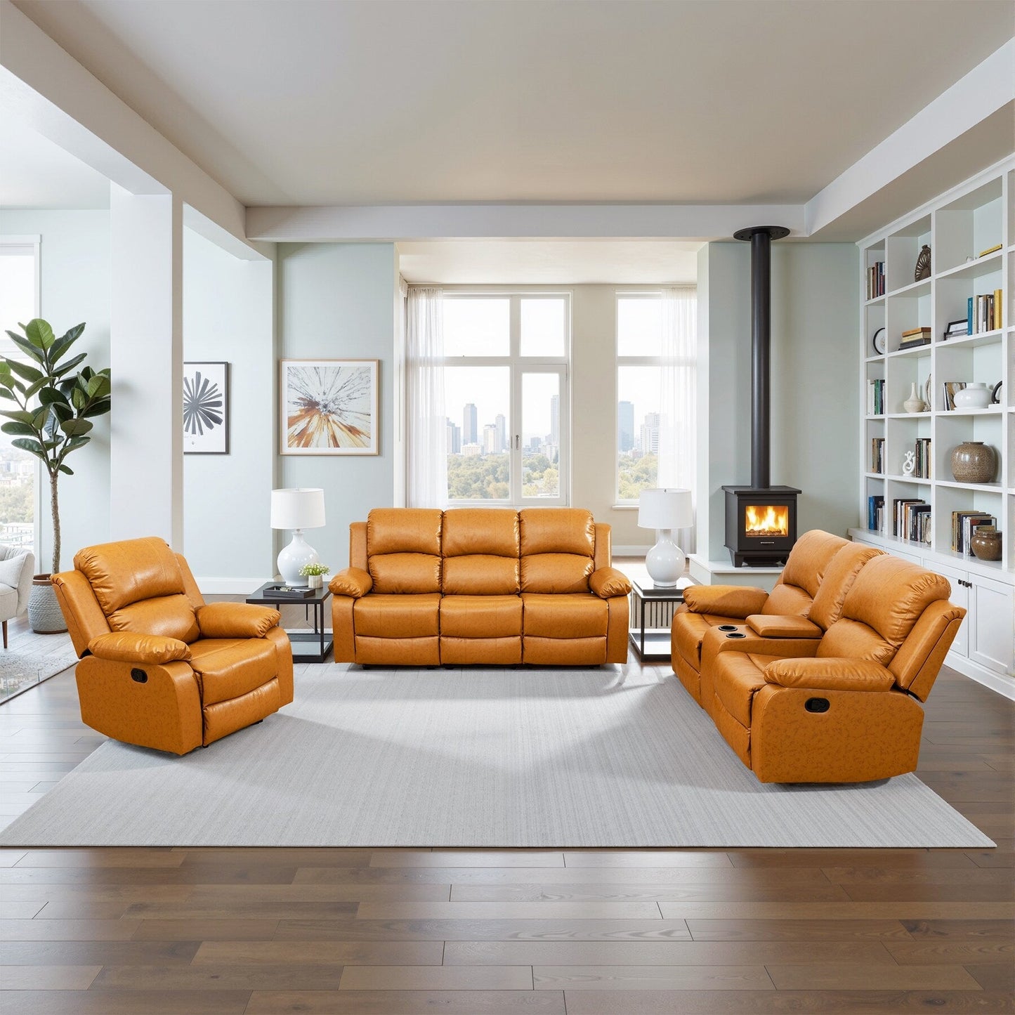 Set di divani da soggiorno Ginger in semi-PU e PVC, 3 pezzi