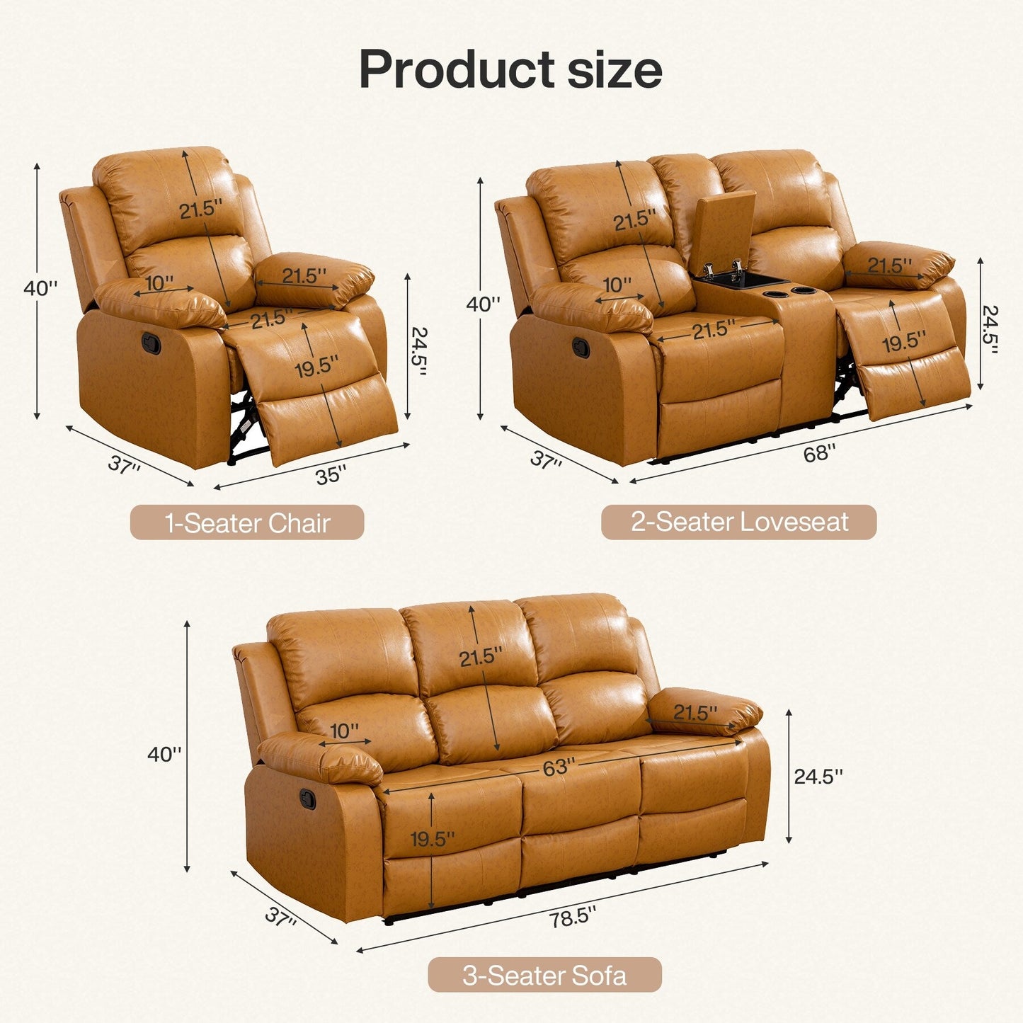 Set di divani da soggiorno Ginger in semi-PU e PVC, 3 pezzi