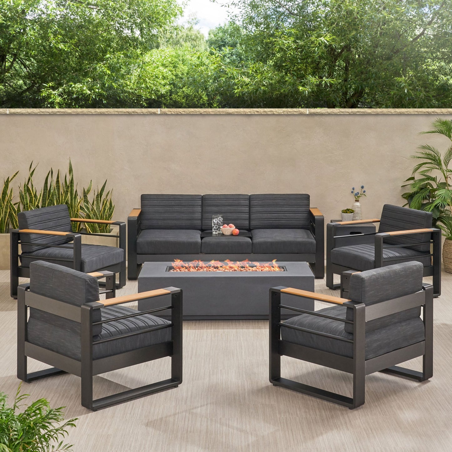 Giovanna Outdoor Set da 7 posti in alluminio con braciere di Christopher Knight Home
