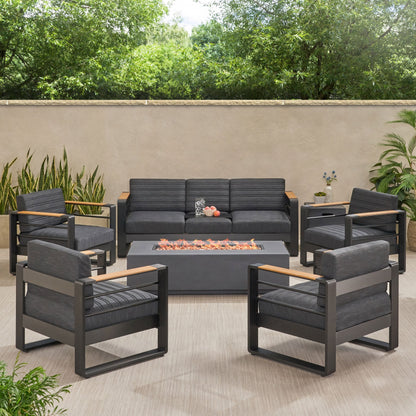 Giovanna Outdoor Set da 7 posti in alluminio con braciere di Christopher Knight Home