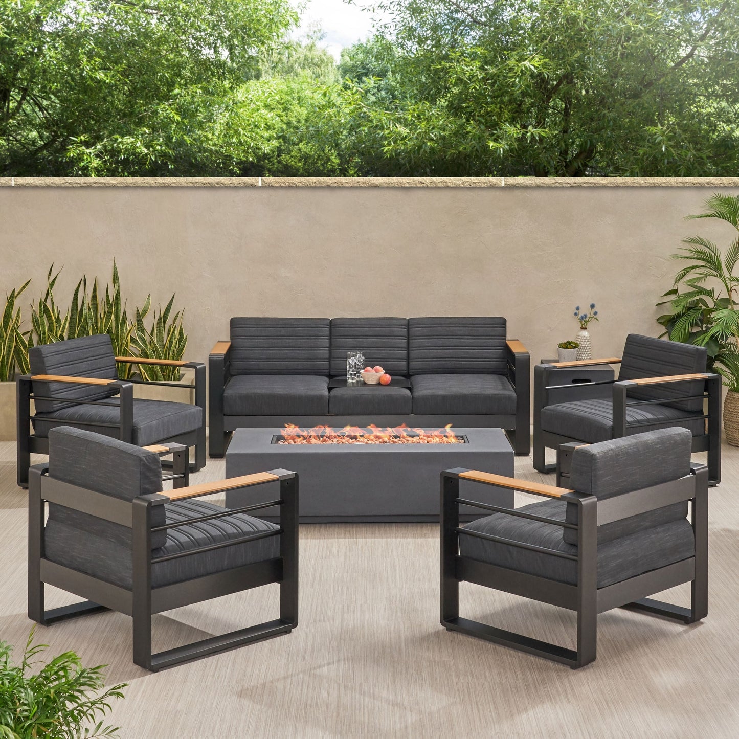 Giovanna Outdoor Set da 7 posti in alluminio con braciere di Christopher Knight Home