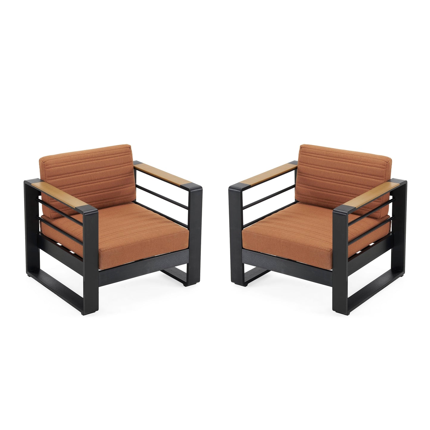 Poltrone da esterno Giovanna in alluminio con dettagli in finto legno (set da 2) di Christopher Knight Home