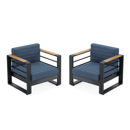 Poltrone da esterno Giovanna in alluminio con dettagli in finto legno (set da 2) di Christopher Knight Home