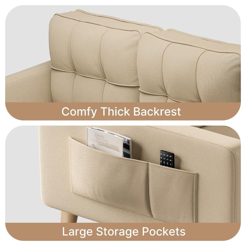 Divano moderno imbottito a 3 posti, divano trasformabile, divano letto con robuste gambe in legno per soggiorno