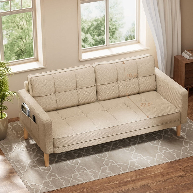 Divano moderno imbottito a 3 posti, divano trasformabile, divano letto con robuste gambe in legno per soggiorno