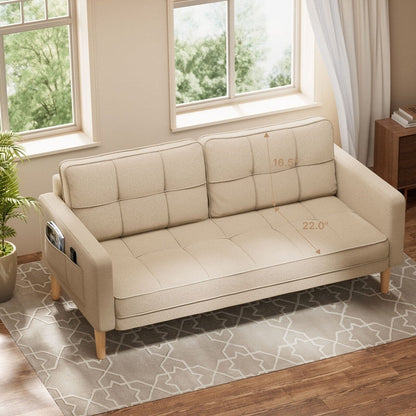 Divano moderno imbottito a 3 posti, divano trasformabile, divano letto con robuste gambe in legno per soggiorno