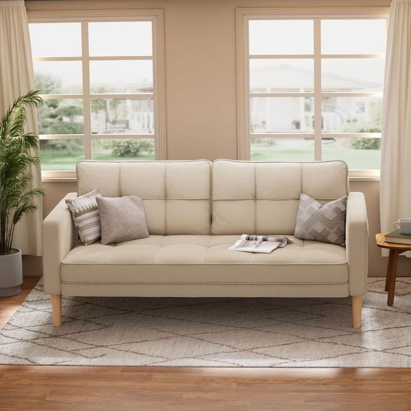 Divano moderno imbottito a 3 posti, divano trasformabile, divano letto con robuste gambe in legno per soggiorno