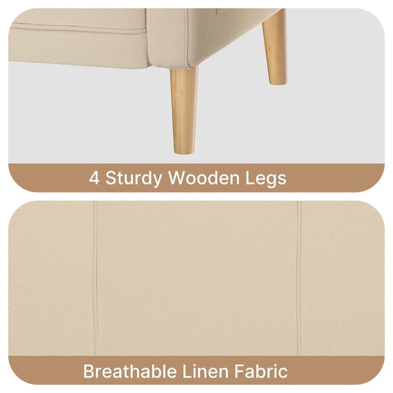 Divano moderno imbottito a 3 posti, divano trasformabile, divano letto con robuste gambe in legno per soggiorno