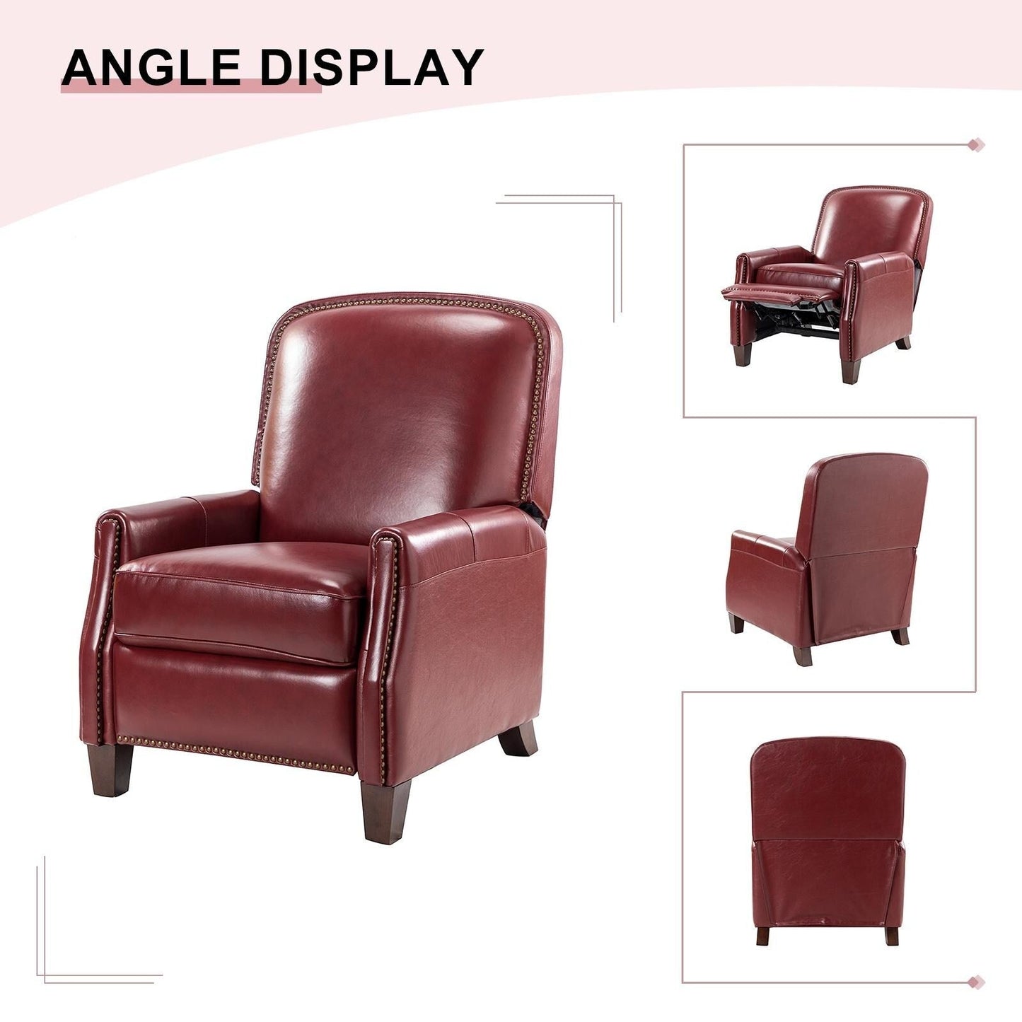 Poltrona reclinabile Gladis Modern Retro in vera pelle con finiture a borchie di HULALA HOME