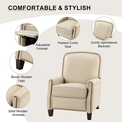 Poltrona reclinabile Gladis Modern Retro in vera pelle con finiture a borchie di HULALA HOME