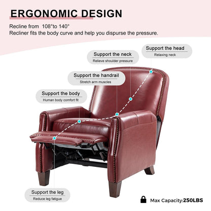 Poltrona reclinabile Gladis Modern Retro in vera pelle con finiture a borchie di HULALA HOME