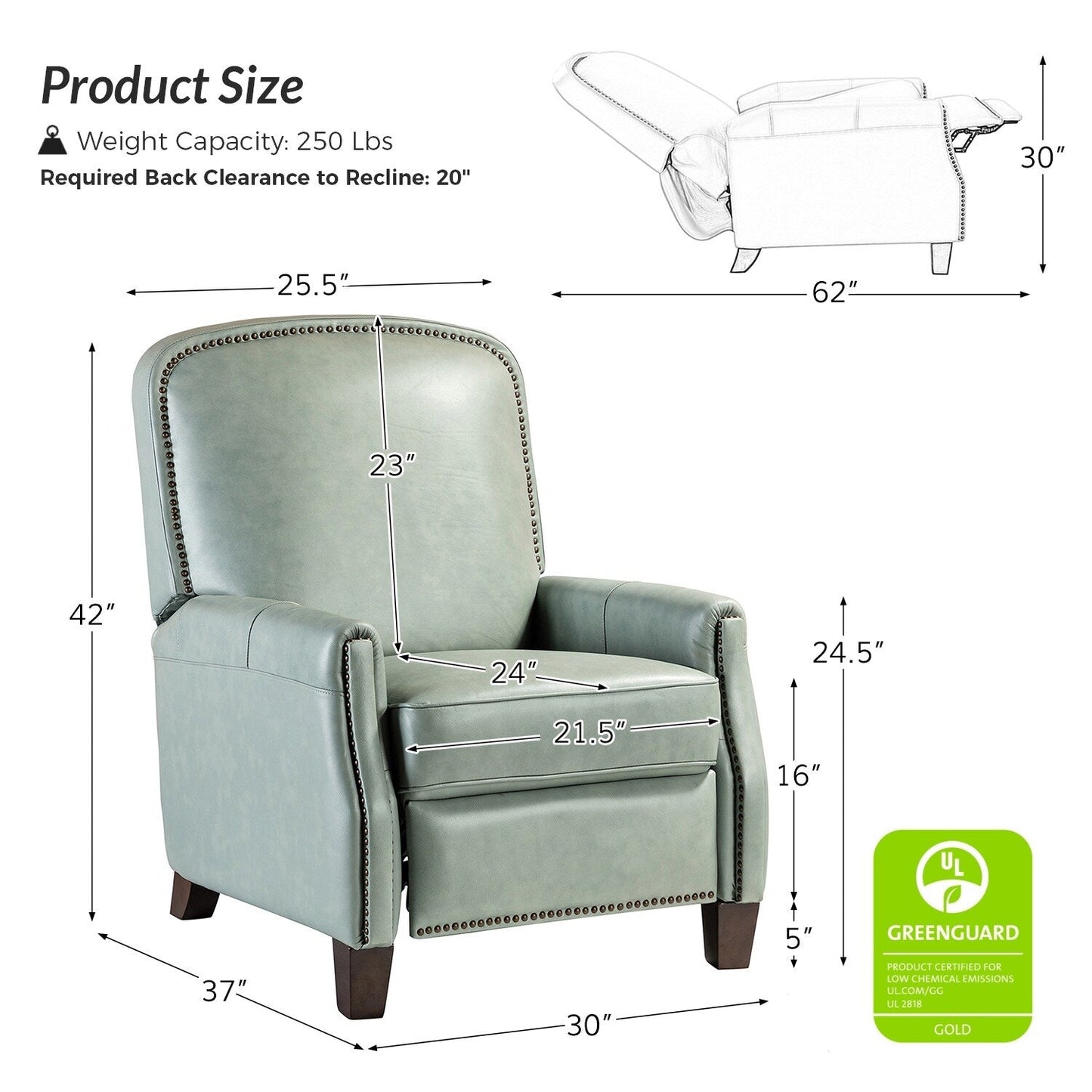 Poltrona reclinabile Gladis Modern Retro in vera pelle con finiture a borchie di HULALA HOME