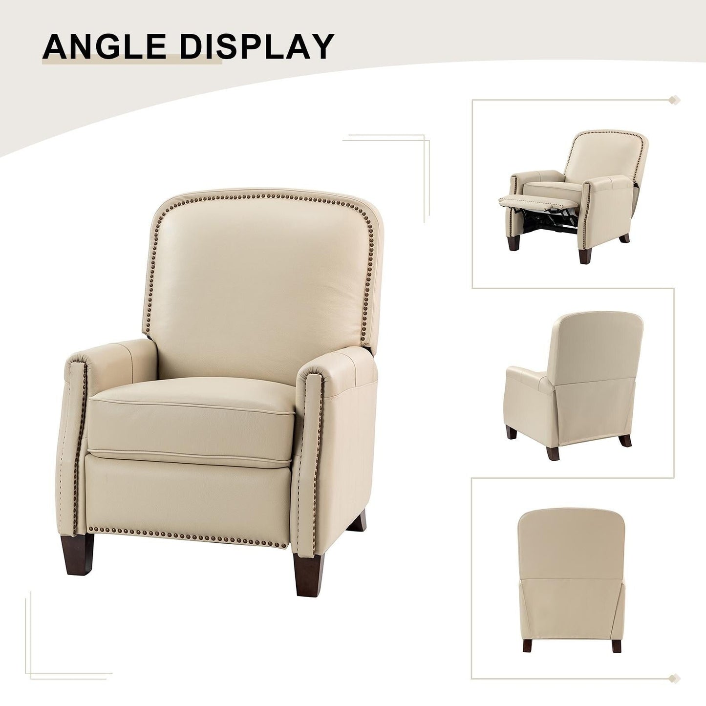 Poltrona reclinabile Gladis Modern Retro in vera pelle con finiture a borchie di HULALA HOME