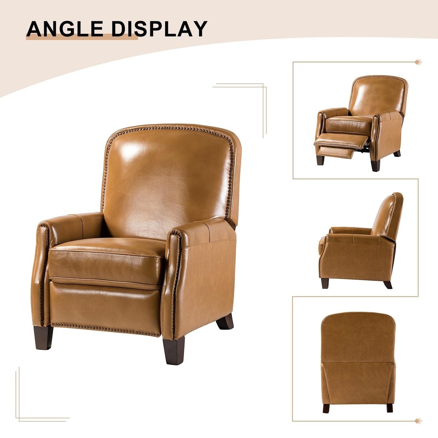 Poltrona reclinabile Gladis Modern Retro in vera pelle con finiture a borchie di HULALA HOME