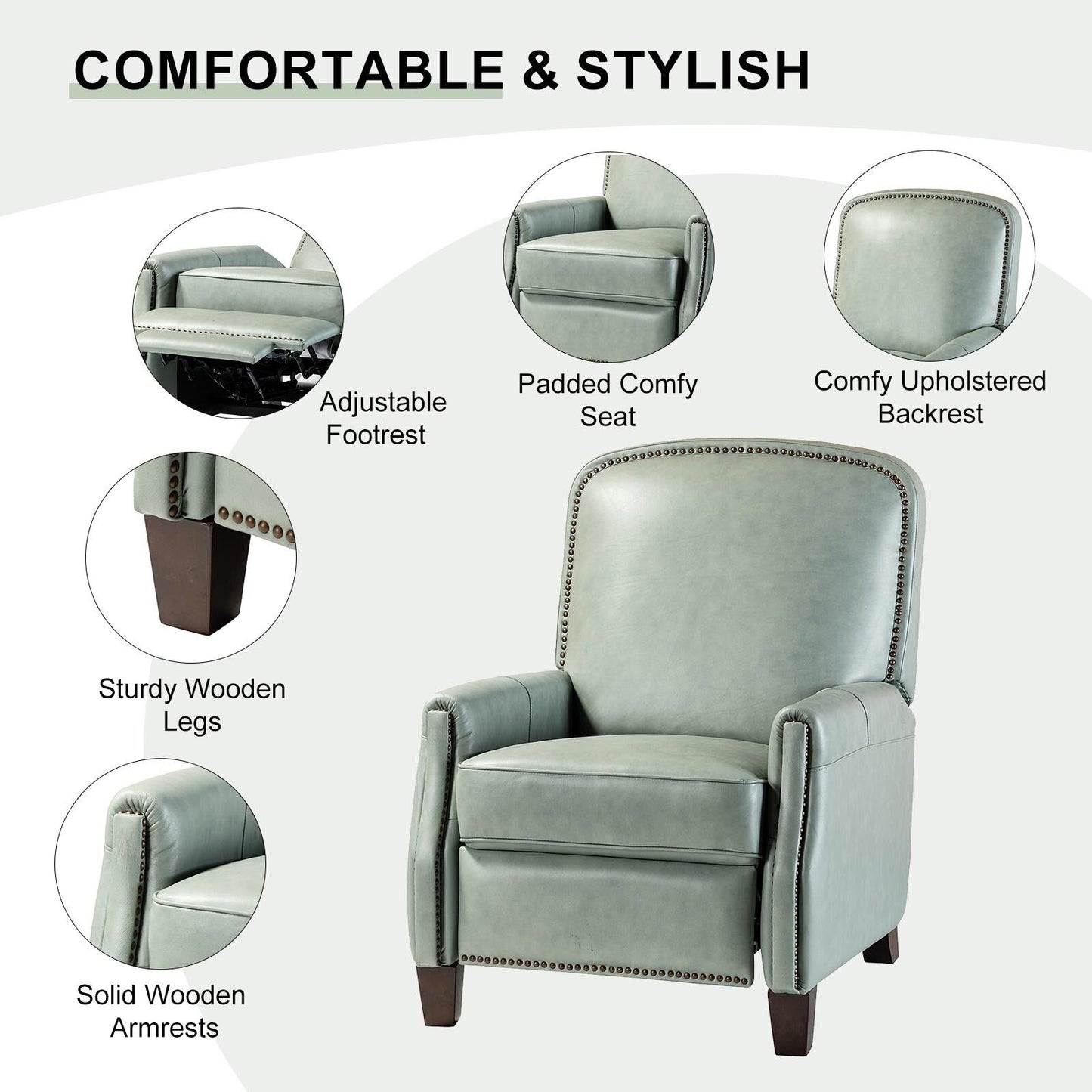 Poltrona reclinabile Gladis Modern Retro in vera pelle con finiture a borchie di HULALA HOME