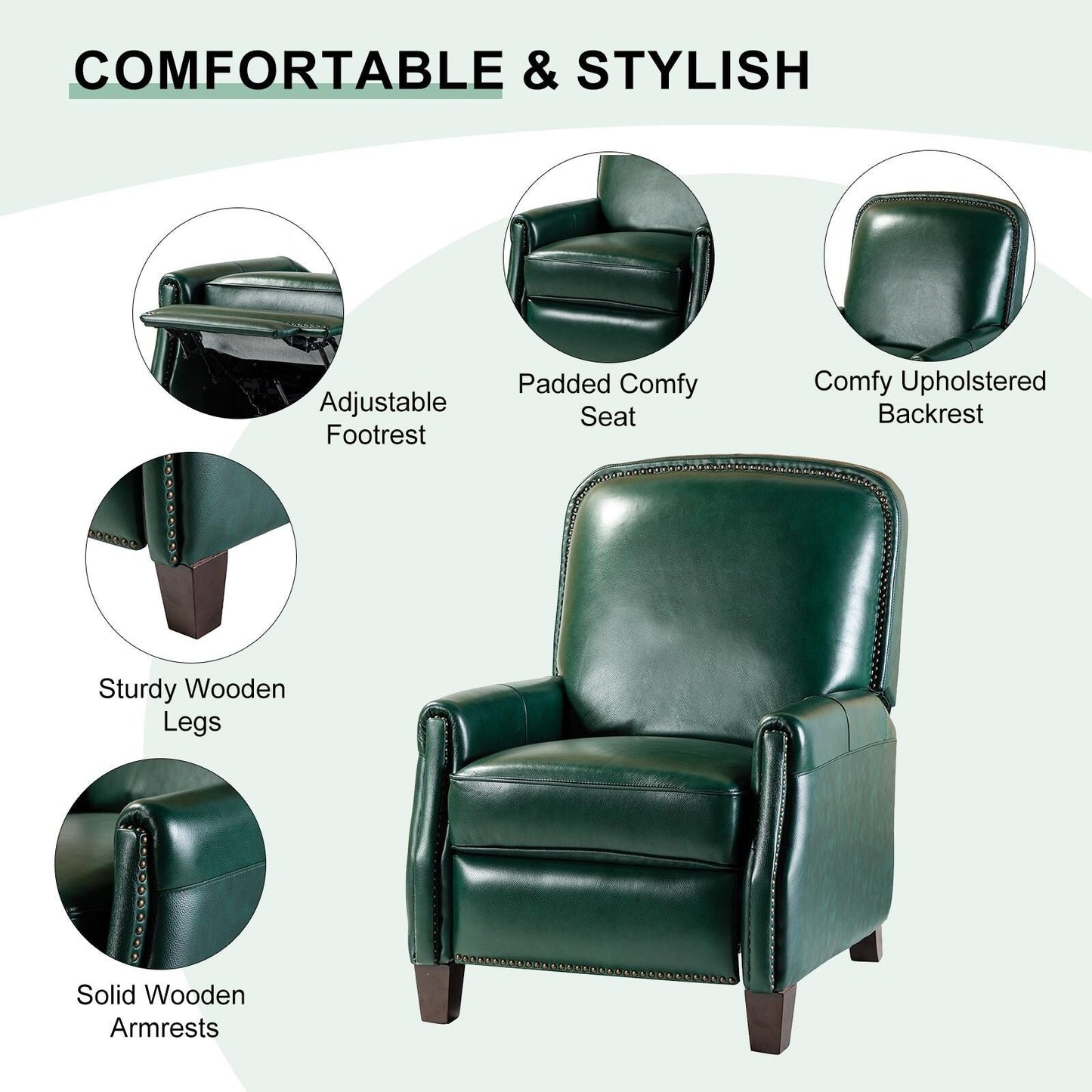 Poltrona reclinabile Gladis Modern Retro in vera pelle con finiture a borchie di HULALA HOME