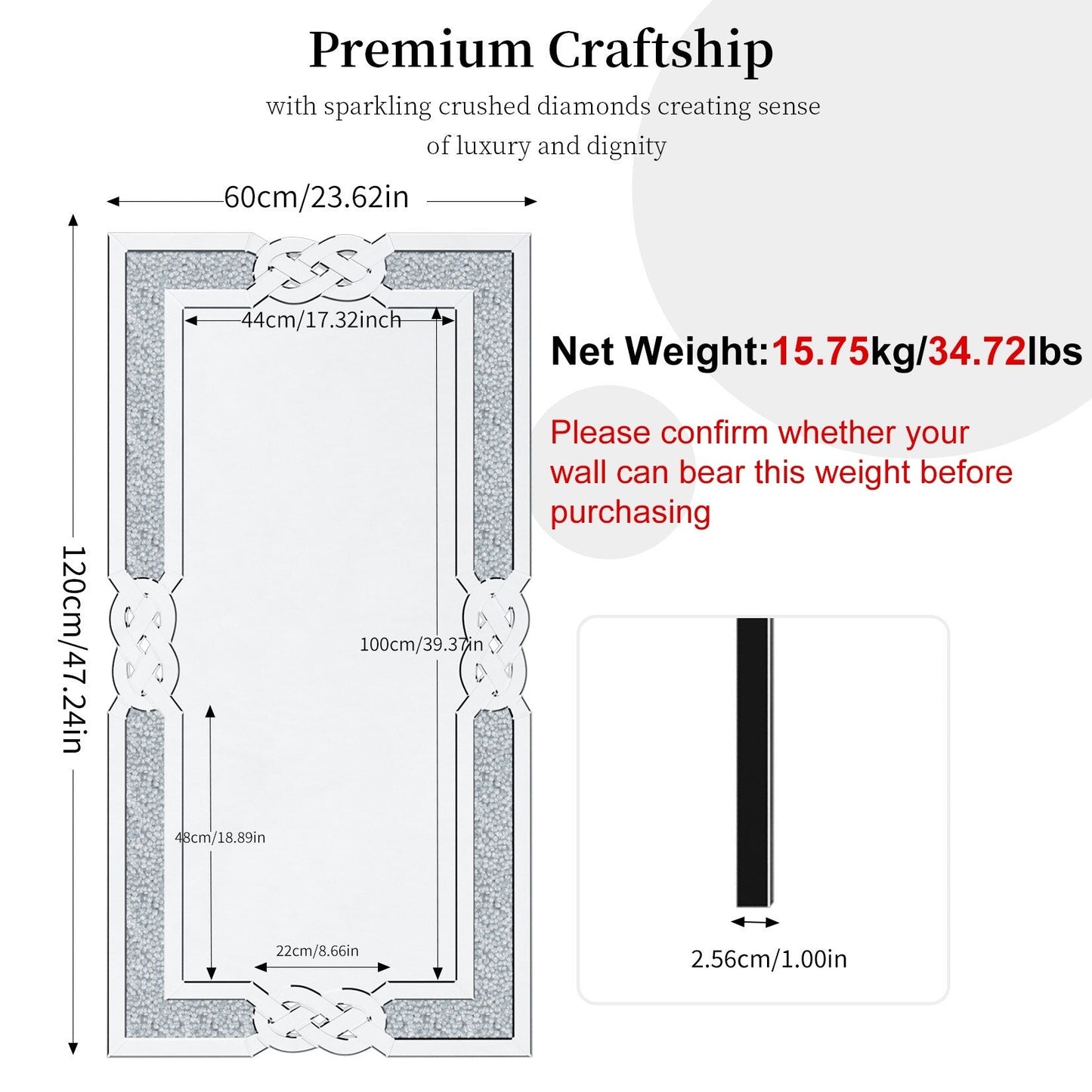 Specchio da parete Glam Crystal Accent Diamond Art