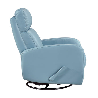 Poltrona reclinabile Glider con movimento girevole, rivestimento in pelle blu, legno massello, comfort, mobili di lusso per soggiorno, 1 pezzo