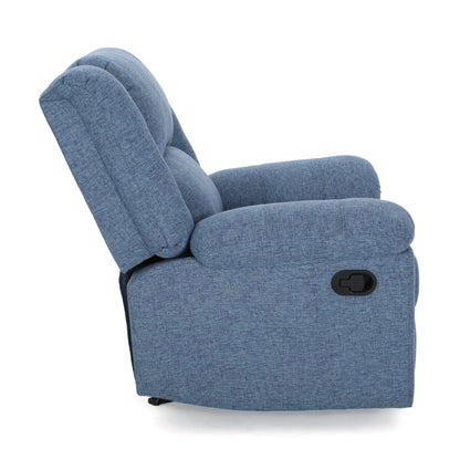 Poltrona reclinabile Glider, braccioli con cuscino, profilo compatto, tessuto blu
