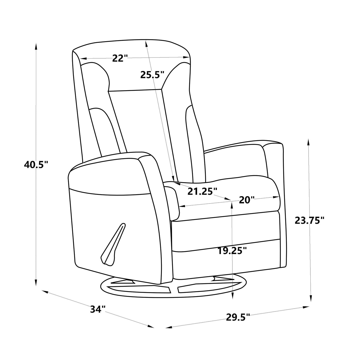 Poltrona reclinabile Glider, poltrona reclinabile a dondolo, poltrona reclinabile girevole, poltrona decorativa