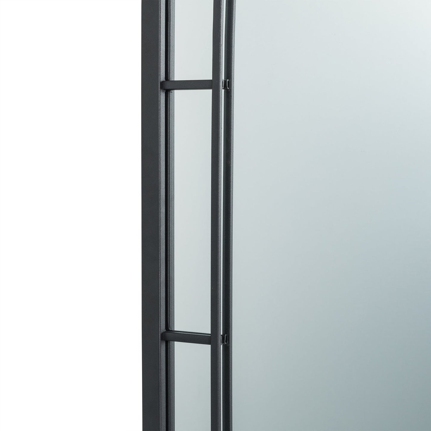 Glitzhome Specchio da parete moderno in metallo nero, rotondo/arcuato, in vetro, per interni