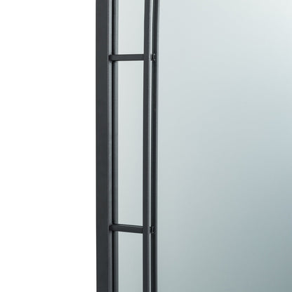 Glitzhome Specchio da parete moderno in metallo nero, rotondo/arcuato, in vetro, per interni