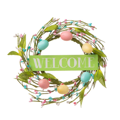 Glitzhome 30H Decorazione per portico con cartello in legno a forma di coniglietto pasquale con ghirlanda