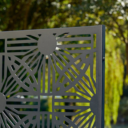Glitzhome, recinzione divisoria per la privacy a 3 pannelli con motivo floreale zincato da 6 piedi