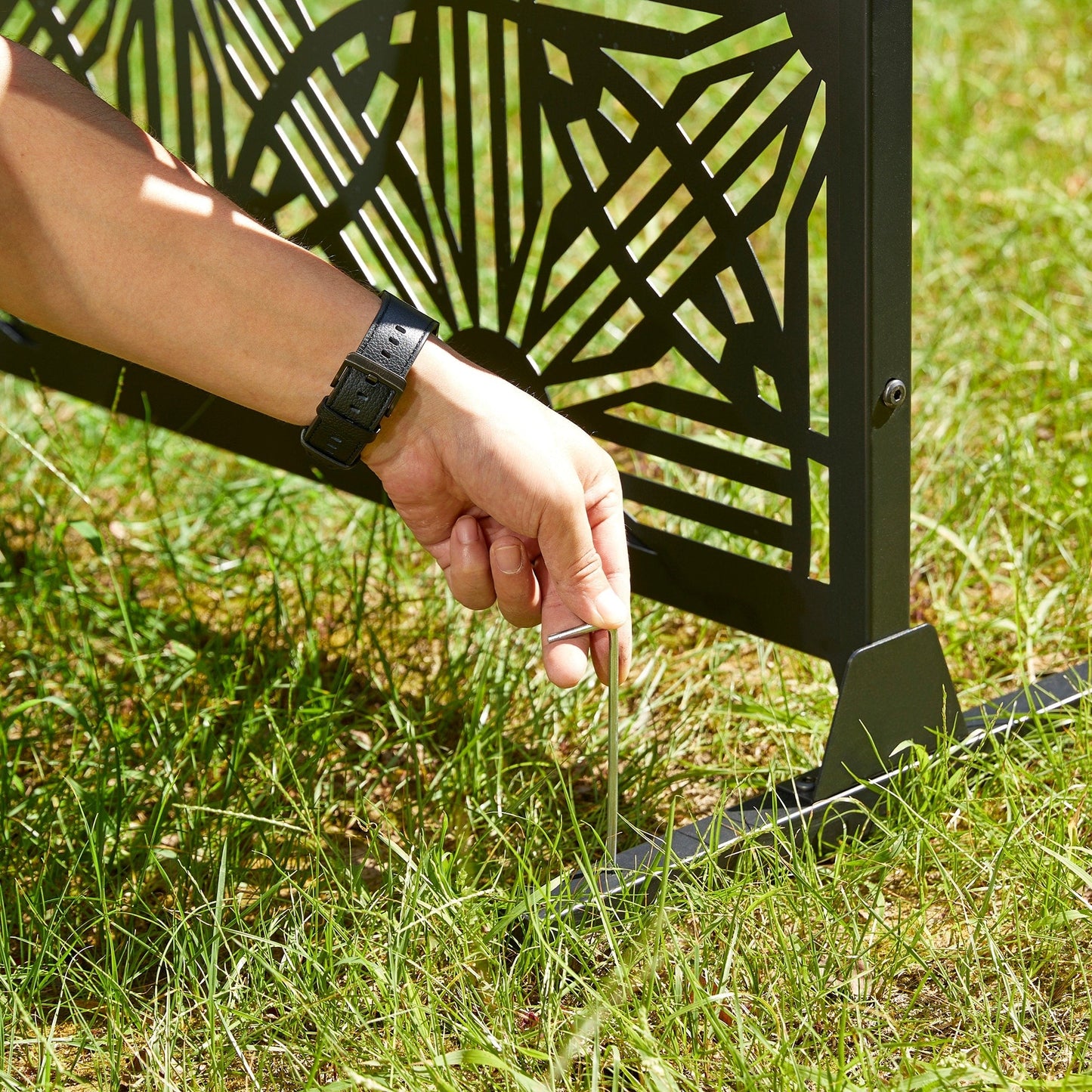 Glitzhome, recinzione divisoria per la privacy a 3 pannelli con motivo floreale zincato da 6 piedi